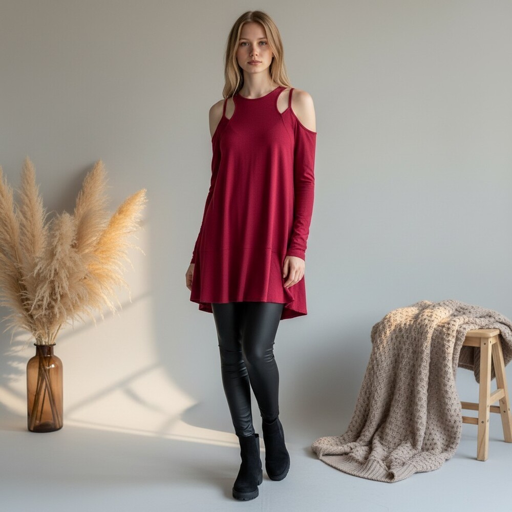 Free People Downtown Girl Cold Shoulder Tunic Red XS TP Homecoming Wedding Guest